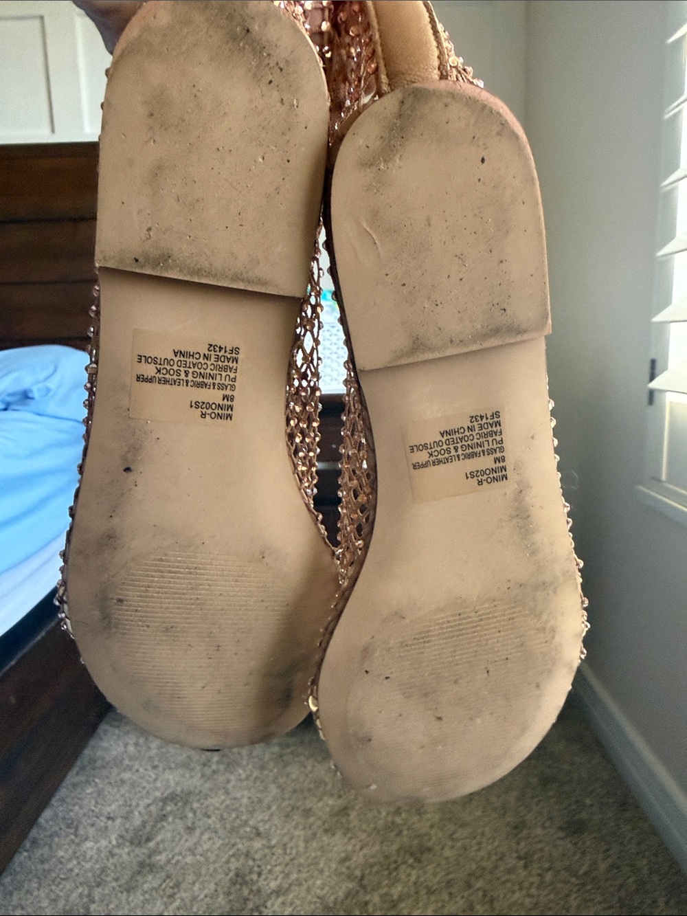Steve Madden Nude/Rose Gold Beaded Mesh Ankle-Strap Sandals - Picture 3 of 3
